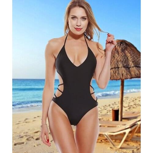 Summer Women Beach Sexy Strapless One-Piece Swimsuit With Leak Back Black Yellow Swimwear
