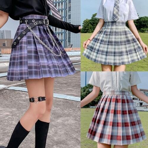 Summer Women Plaid Short Skirt A-Line High Waist Polyester Plaid Pattern Skirt for Party Female Fashion Casual Harajuku Skirts