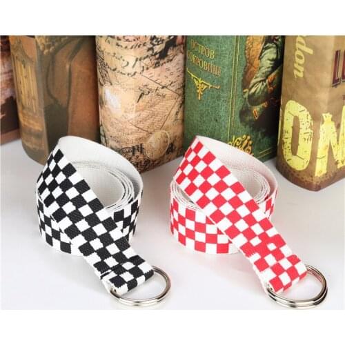 Fashion Punk Checkered Belt Patchwork Cummerbunds Belts Black Red Plaid D Ring Metal Buckle Waistband for Skate Women Belt 130CM