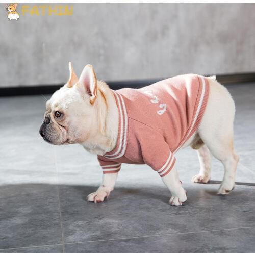 FATHIN Fashion Warm Dog Sweater French Bulldog Small Large Letter Dog Clothes S M L XL
