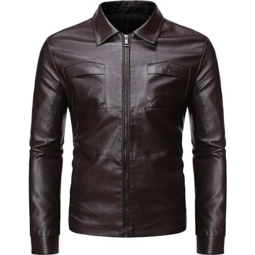 Mens Biker Leather Jacket Spring and Autumn 2020 Mens Fashion Lapel Slim Motorcycle Leather Coat