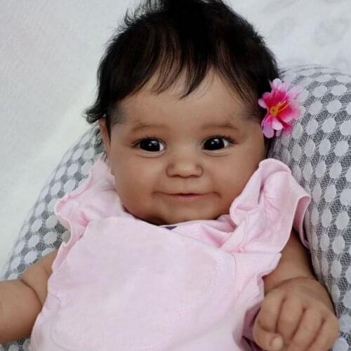 50CM Soft Body Black Skin African American Baby Maddie Girl Flexible Handrooted Hair with Bottle and Pacifier