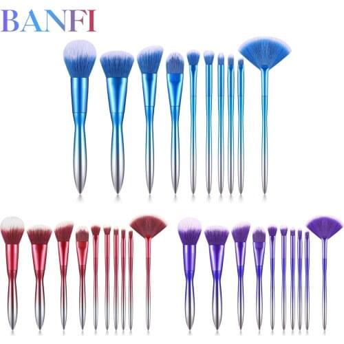 BANFI 10pcs Electroplated Gradient Handle Makeup Brushes Set Eyeshadow Makeup Colorful Gradient Eyeliner Lip Makeup Beauty Tools