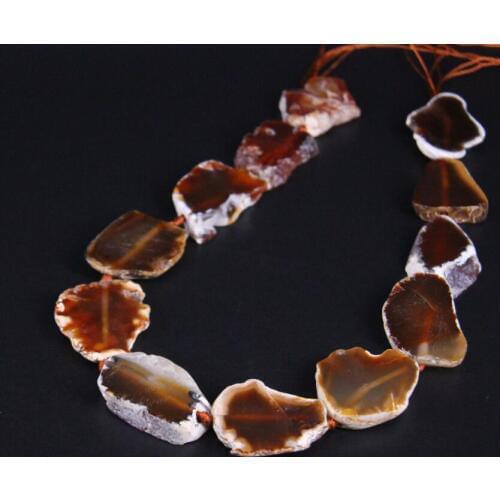 Approx12PCS/strand Natural Brown White Raw Agates Drusy Slab Nugget Loose Beads,Onxy Gems Stone Slice Pendants Jewelry Making