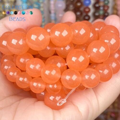 Natural Stone Orange Jades Chalcedony Loose Spacer Round Bead For Jewelry Making 4-12MM DIY Bracelets Accessories Wholesale