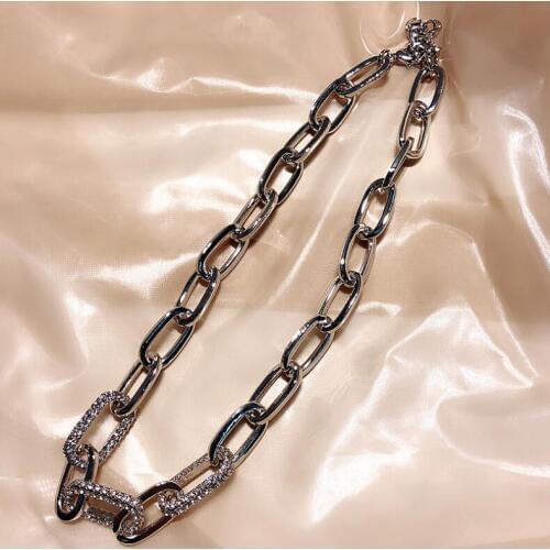 New trendy women metal Chain Choker Necklace For Men Hip Hop crystal Rhinestones Statement Necklace Jewelry