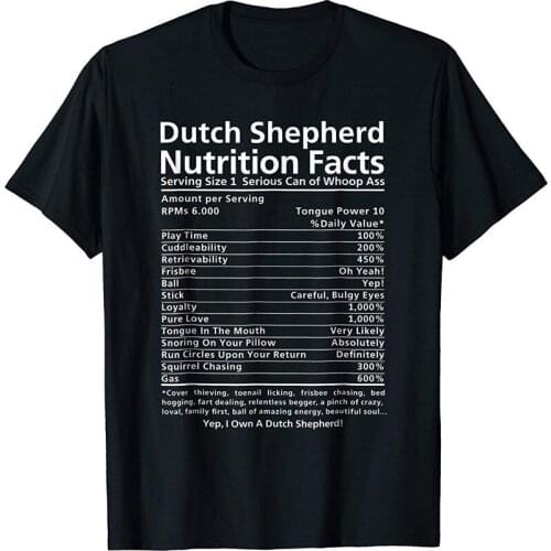 2019 New Arrival MenS Fashion Dutch Shepherd Shirt | Funny Nutrition Facts T-Shirt Funny Tees Men Short