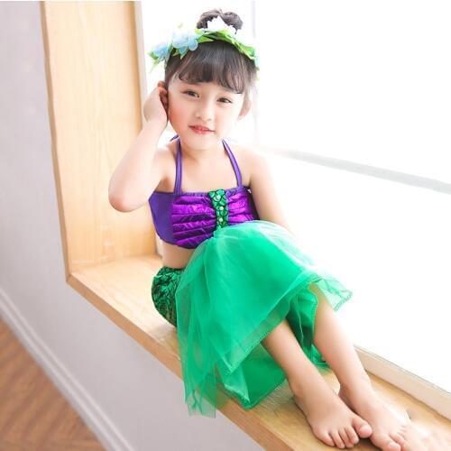 Little Mermaid Cosplay Clothes Kid Beach Frock Off Shoulder Suspender Strap Swimsuit Mermaid Princess Ariel Dresses C30682CH