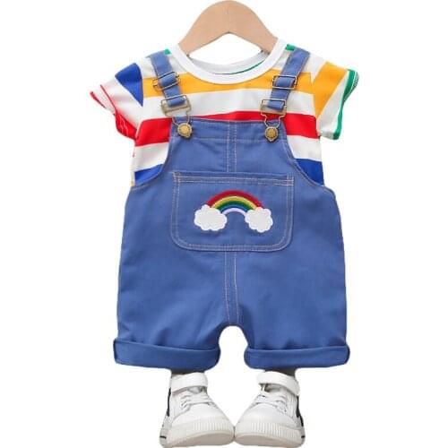 Newborn Clothing Sets Infant Overalls Outfits Toddler Striped T-Shirt + Strap Shorts 2Pcs Boys Girls Clothes Suit Baby Jumpsuit