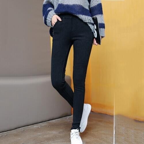 Autumn Winter Extra Large Size Women Pants Plus fleece Stretch Outer Wear Imitation Jeans Leggings Black Warm Trousers 6XL 120KG