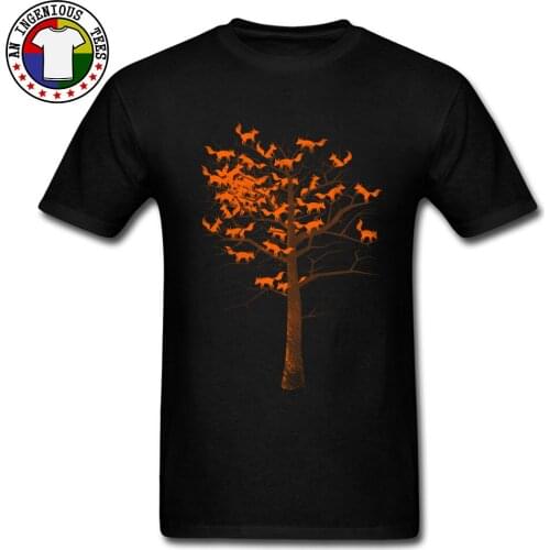 Autumn Blazing Fox Tree Prined On Tshirt Mens Fashion Awesome Design T-Shirt Pure Cotton Round Collar Casual Tees Sweater