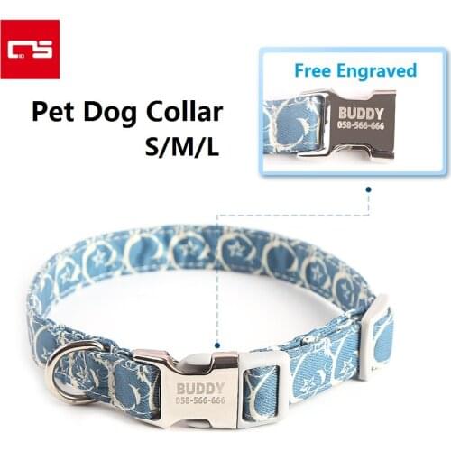 Pet Dog Collar Personalized Engraved ID Tag Nameplate Number Adjustable Nylon Collar Flower Pattern Printed Collar for Puppy Cat