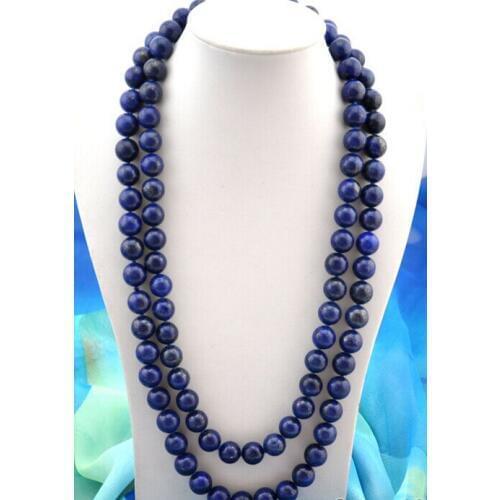 Free shipping >>50"10mm round blue Lapis Lazuli pendant necklace