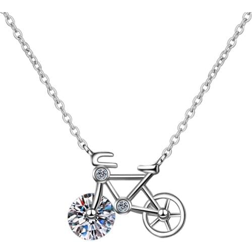 ANZIW 925 Sterling Silver Moissanite Diamond Small Bicycle Neckalces Silver 6.5mm Necklace Women Wedding Engagement Party Jewery