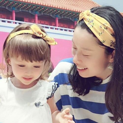 2PCS/Set Mom Mother & Baby Headband Baby Girl Bow Hair Band Mom Daughter Rabbit Ears Turban Parent-Child Print Hair Accessories