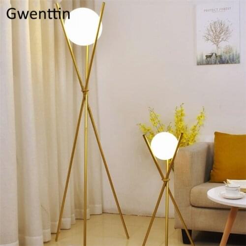 Modern Glass Floor Lamps Gold Tripod Standing Lights for Living Room Bedroom Modern Led Lighting Fixtures Home Art Loft Decor