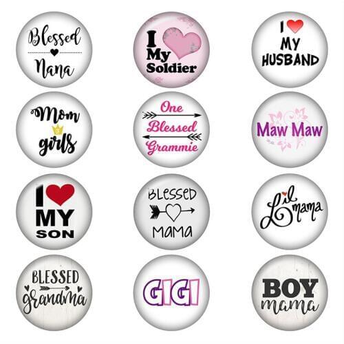 50Mixed Glass Snap Button Jewelry Fashion Mom Blessed Nana Gigi Son For DIY 18MM Button Snap Bracelet Necklace Jewelry