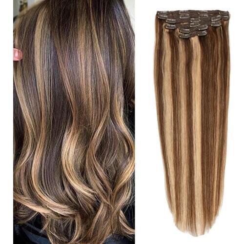 Toysww Brazilian Clip in Human Hair 6pcs/set Seamless Natural Hair Remy Clip Extensions Full Head Clip Ins