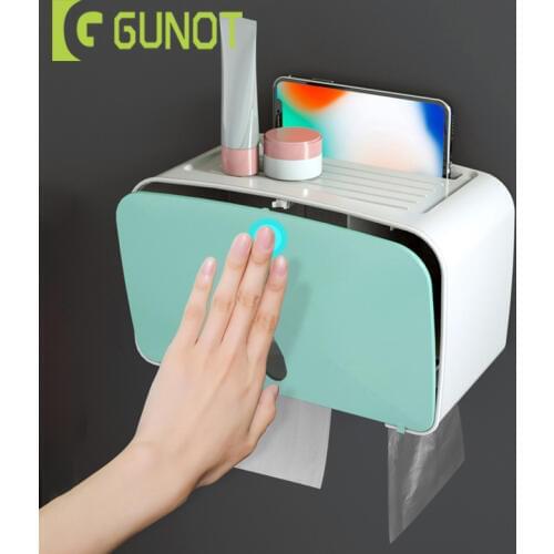GUNOT Waterproof Toilet Paper Holder Multi-function Storage Box Wall Mounted Tissue Box Plastic Portable Toilet Paper Holder