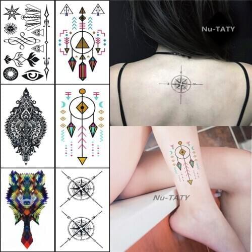 Nu-TATY Waterproof Temporary Sticker Compass Wolf Head Catcher Network Strange Pattern Body Arm Men Fake Tattoo Stickers