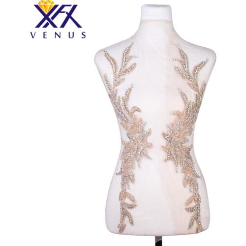 XFX 1 Piece Handmade Wedding Dress Evening Gown Rhinestone Crystal Patches Beads Trimming Beaded Applique for Party