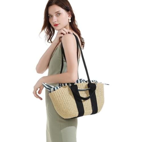 Hand-woven bag womens single shoulder portable seaside vacation beach bag rattan cosmetic bag