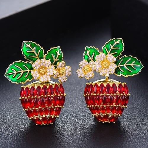 GODKI Luxury Noble Sweet strawberry Drop Pendant Earrings for Women Bridal Wedding Earrings Fine Jewelry 2021 New High Quality