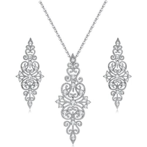 Earrings Necklace Jewelry Sets For Women Vintage Luxury Princess Hollow Out Pattern Silver Color 2PCS Gift Fashion Jewelry S514