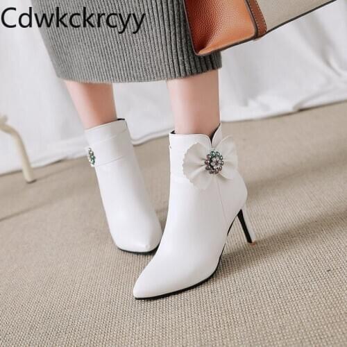 Winter The New fashion Pointed Fine heel 8CM Martin boots white sweet Bow Plus cashmere Keep warm High heel Women boots 34-48