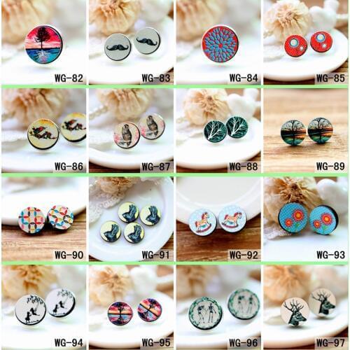 10pcs/Bag WG 3D Rain Embossed 16mm Round Coloured Drawing pattern Laser Cut wood Cabochon DIY for Earring,Brooch,Necklace(82-97)
