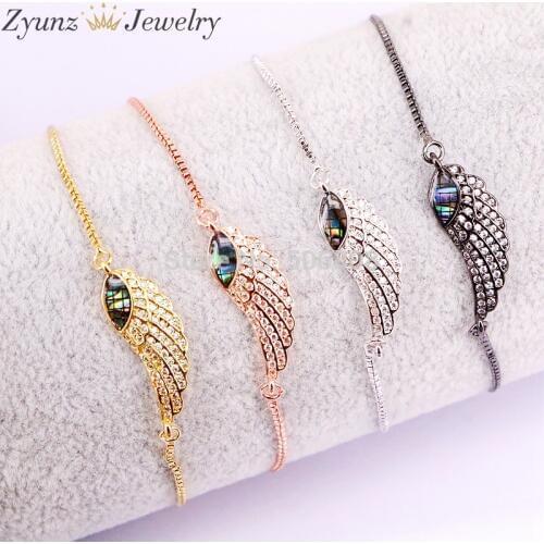 10PCS ZYZ327-1298 Wing Connector Link Charm, Abalone Shell with CZ Micro Pave Connector Bracelet