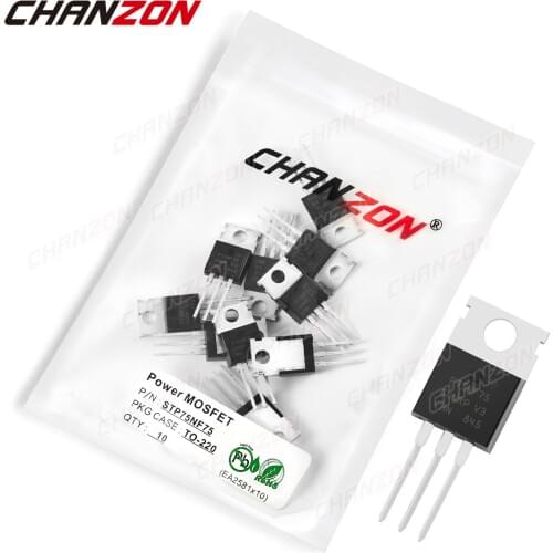 10Pcs STP75NF75 TO-220 Power SIC Mosfet Transistor Bipolar Junction BJT Powerful Triode Tube Fets 80A 75V Integrated Circuits