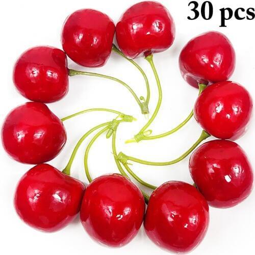 30pcs Artificial Cherry Simulation Fake Fruit Small Berries Artificial Flower Cherry Stamen Wedding Decorative Artificial Fruit