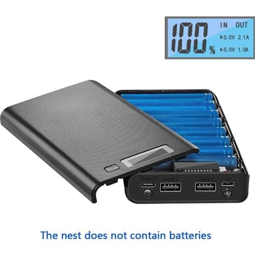 8 Slots 18650 Power Bank Battery Holder USB Type C Battery Storage Box Mobile Phone Charger DIY Battery Power Bank Shell Case