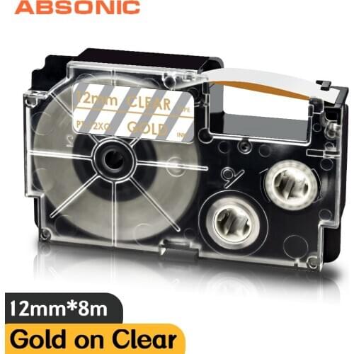 Absonic 1PCS 12mm Gold on Clear XR-12XG Label Tape Compatible for Casio KL-60 KL-100 KL-120 KL-170 Label Maker XR 12XG Ribbon