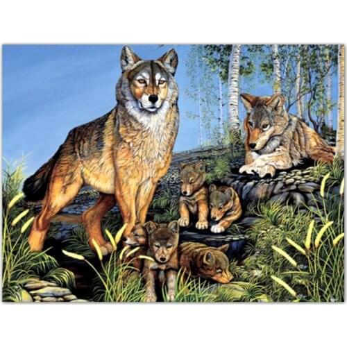 5D Full Squarediamond Painting wolf Parents DIY Round drill diamond embroidery Rhinestones mosaic Decoration