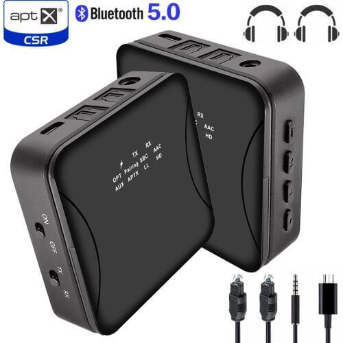 Bluetooth 5.0 Audio Transmitter Receiver Music CSR8675 AptX HD LL Low Latency TV PC Bt Wireless Adapter RCA/SPDIF/3.5mm Aux Jack