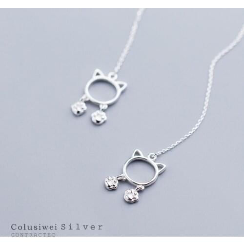 Colusiwei Cute Cat Drop Earrings for Women Animal Paw Long Chain Ear Line Female 925 Sterling Silver Fashion Fine Jewelry Gifts
