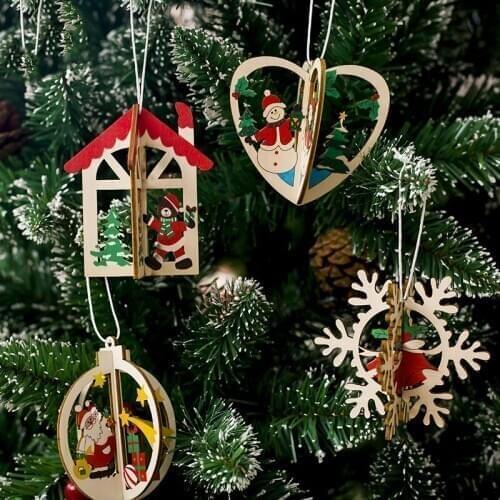 DIY 1pc 3D Creative Wooden Pendants Merry Christmas Ornaments Christmas Tree Decor for Home Happy New Year 2019 Navidad