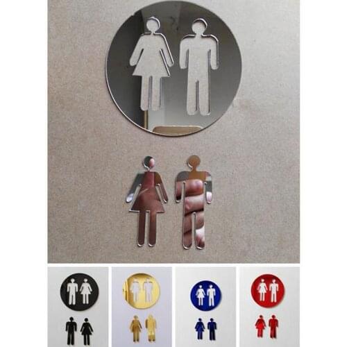 Two Toilet hygiene sign 3D environmental protection DIY decoration acrylic mirror wall stickers bar toilet
