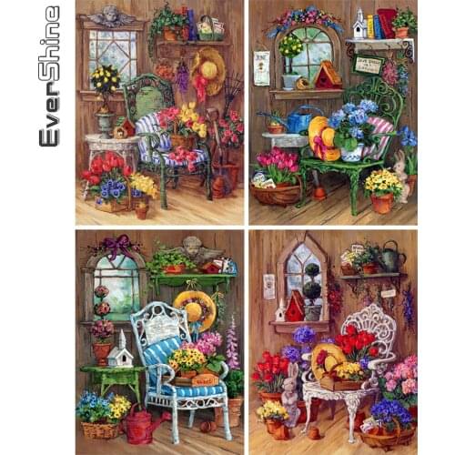 Evershine 5D Diamond Painting Landscape Cross Stitch Diamond Embroidery Chair Picture Of Rhinestones Mosaic Art Home Decor