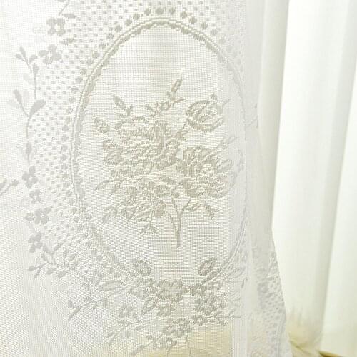 European White Lace Mirror Peony Flower Fabric Curtains For Living Room Dining Room Bedroom Curtains White Tulle Curtains