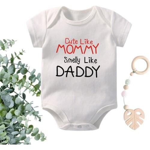 Cotton Summer Short Sleeve Clothes Cute Like Mommy Smelly Like Daddy Newborn Baby Bodysuits Boys Girls Romper Newborn Gifts