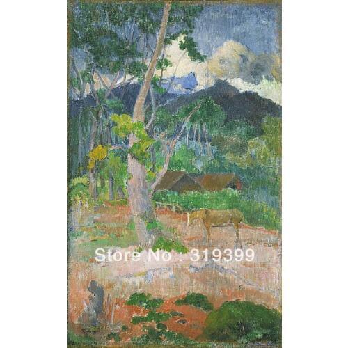 Paul gauguin Oil Painting Reproduction on Linen cavas,Landscape with a Horse, 100%handmade,Free Fast Shipping,Museum Quality