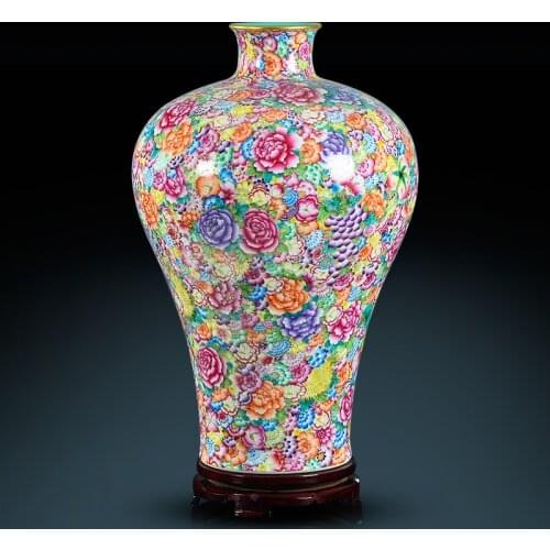 Jingdezhen Ceramics Antique Qianlong Hand-painted Flower Pattern Plum Home famille rose vase Living Room Decor porcelain vase
