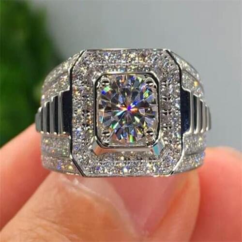 Classic Business Style Silver Color Crystal Mens Rings Fashion Party Wedding Engagement Male Ring Jewelry Hand Accessories