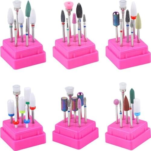 Combined Nail Drill Bit 7 Pcs/Set Ceramic Milling Cutter Equipment Kits Gel Polish Remover Nail Files Buffers Nail Art Tool