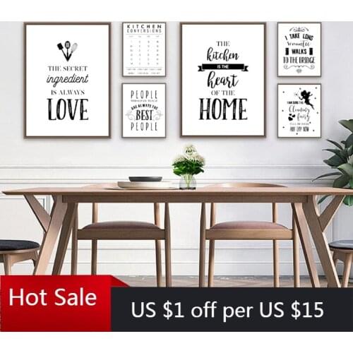 Kitchen Decoration Typography Quotes Prints Black White Canvas Painting Wall Art Decor Pictures Posters Aesthetic Room Decor