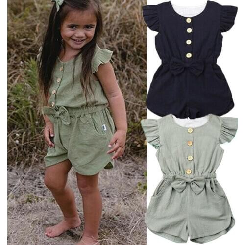 Summer Kids Toddlers Girls Sleeveless Ruffle Jumpsuit Outfits