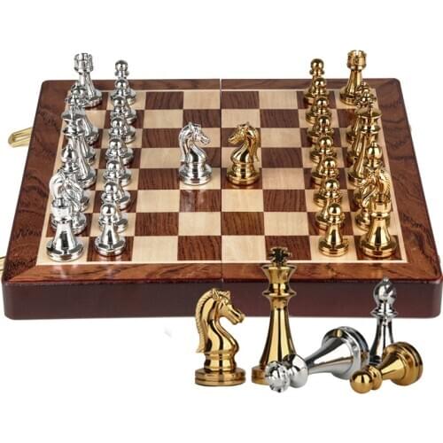 Metal Chess Set Chess Game King Height 67mm Game of Iternational Chess Wooden Folding Chessboard Kirsite Chessmen I62